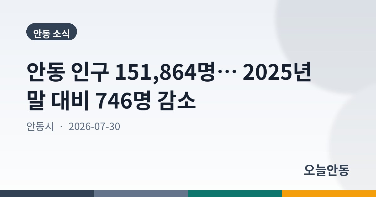 안동 인구 151,864명… 2025년 말 대비 746명 감소