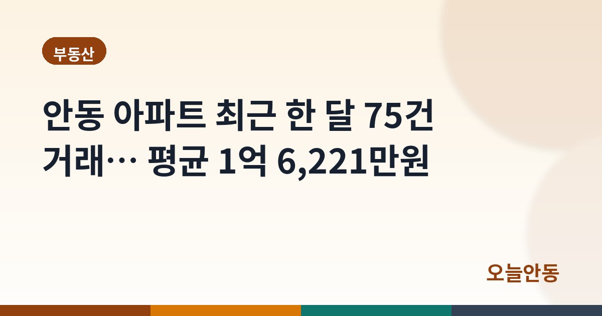 안동 아파트 최근 한 달 75건 거래… 평균 1억 6,221만원