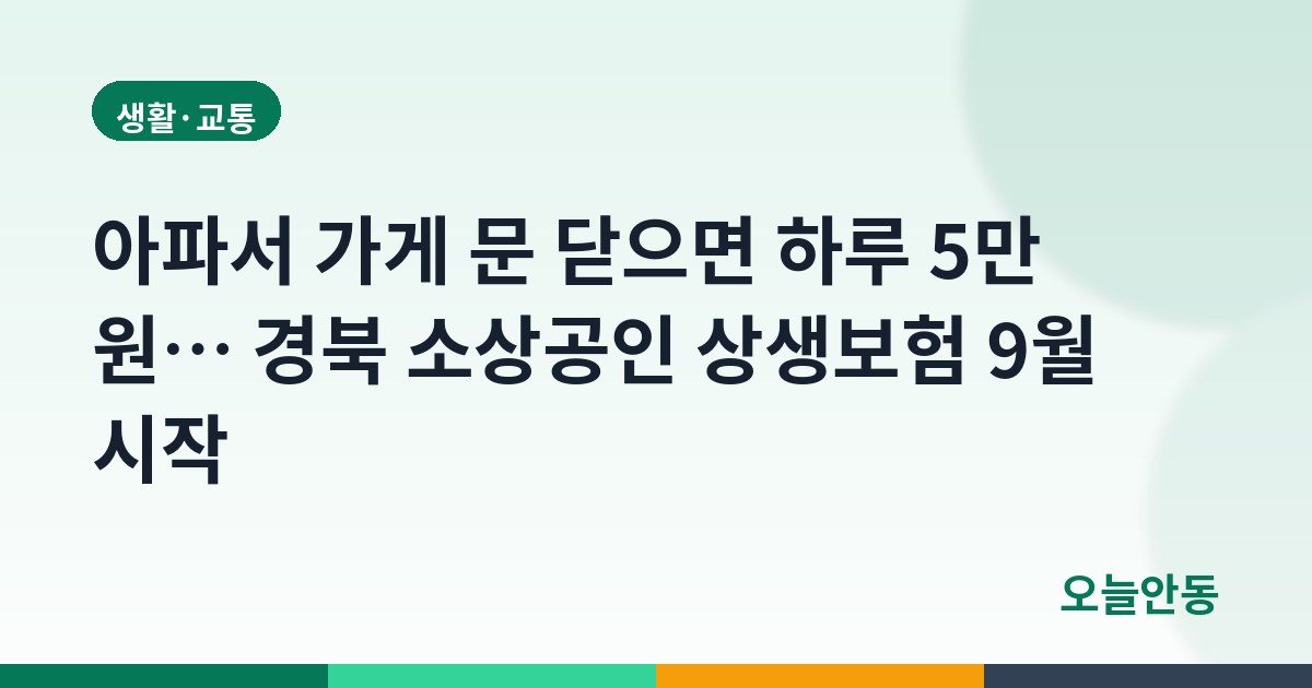 아파서 가게 문 닫으면 하루 5만 원… 경북 소상공인 상생보험 9월 시작