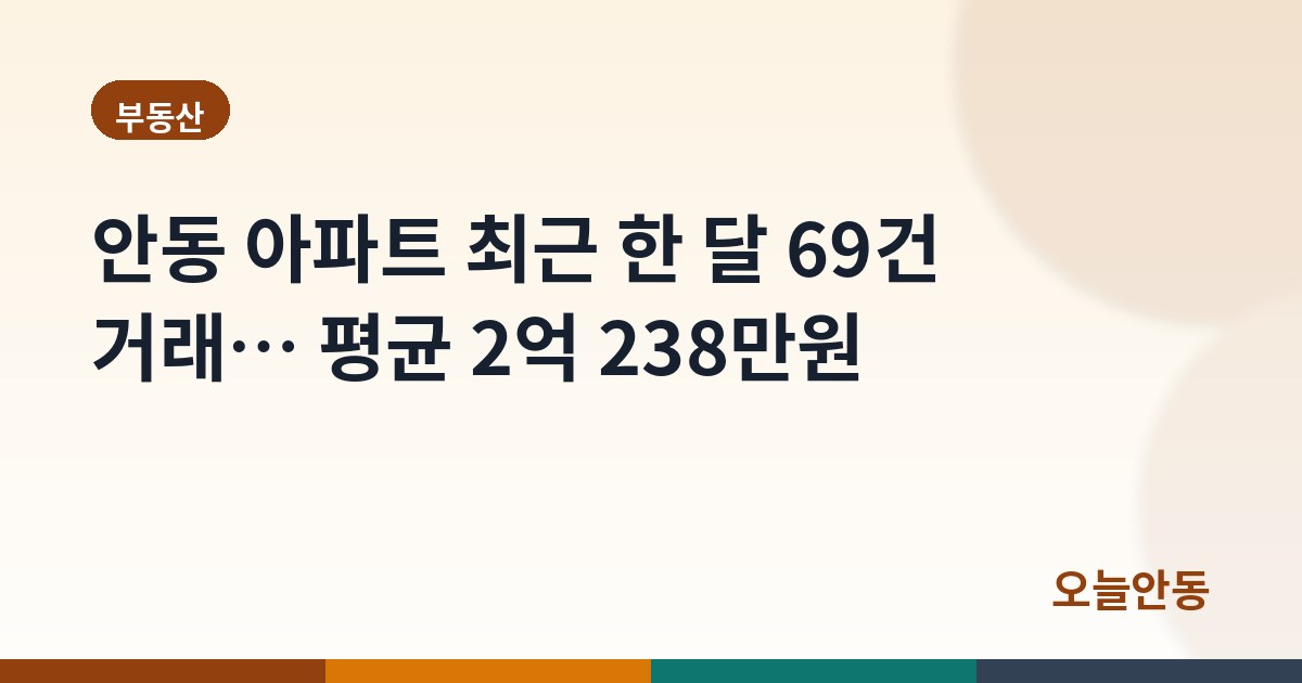 안동 아파트 최근 한 달 69건 거래… 평균 2억 238만원