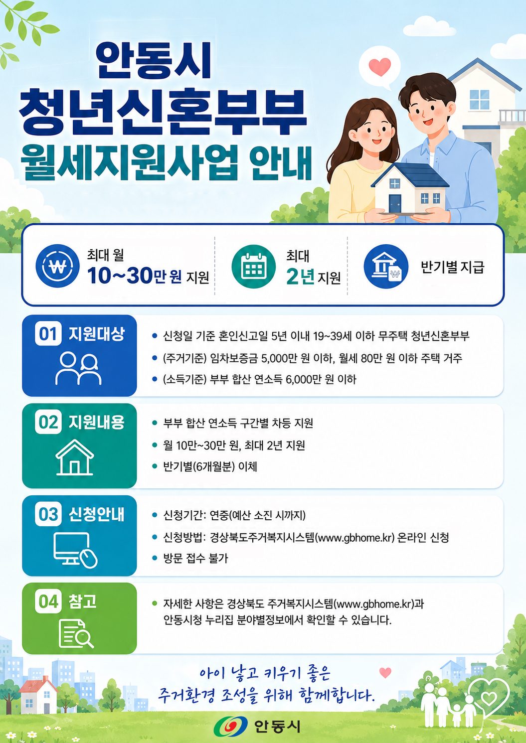 안동시, “청년․신혼부부 월세 지원 혜택 놓치지 마세요”